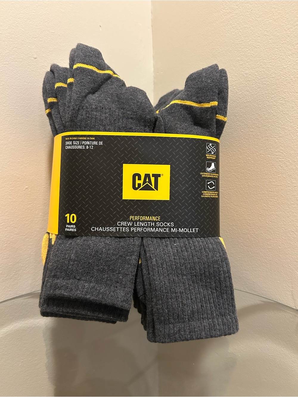 * 3 for 30$ Bundle* Men's Performance Crew Socks — Charcoal with Yellow Trim